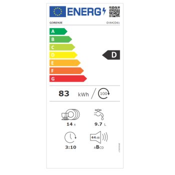 Gorenje GV642D61 teljesen beépíthető mosogatógép 60cm, 14 terítékes, automatikus ajtónyitás funkció 