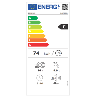 Gorenje GV672C61 teljesen beépíthető mosogatógép 60cm Total Dry funkcióval, 14 teríték, inverter motor, automatikus ajtónyitás funkció 