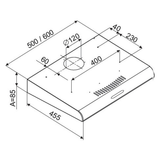 SLX SHA 60 W konyhai elszívó 60cm, mosható zsírszűrővel