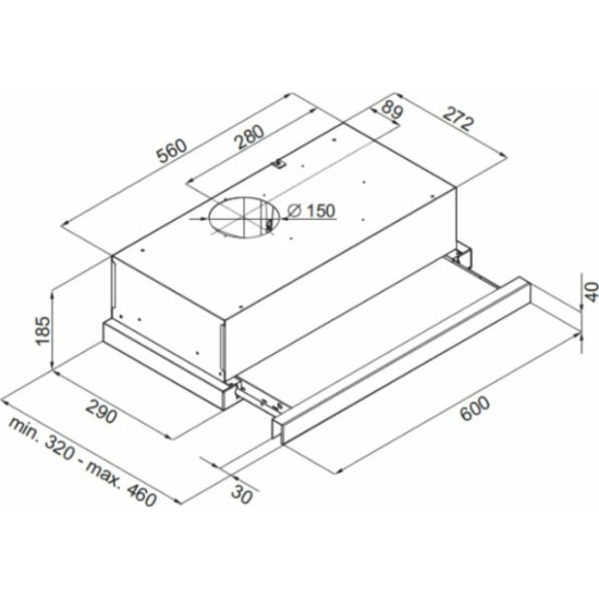 Evido Slimlux beépíthető kihúzható konyhai elszívó 60 cm fekete üveg/inox,CHT6TB.3