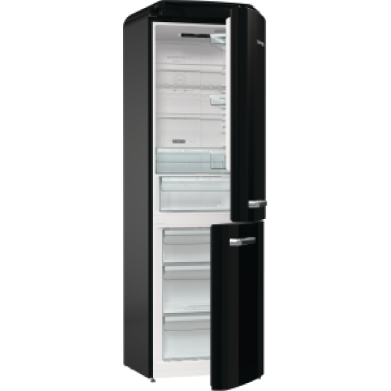 Gorenje ONRK619DBK Retro alulfagyasztós kombinált hűtőszekrény, fekete,204/96L, 194cm magas