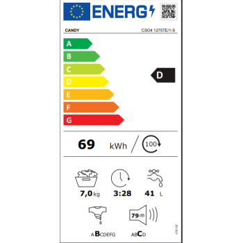 Candy CSO4 1275TE/1-S keskeny elöltöltős mosógép 7 kg, 1200 ford., gőz funkció, 60x45x85 cm