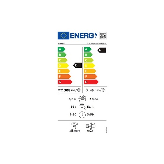 Candy CSOW61066TWMB6-S  mosó-szárító 10/6kg inverter motorral, főz funkció, 58cm mély, Bluetooth, wifi