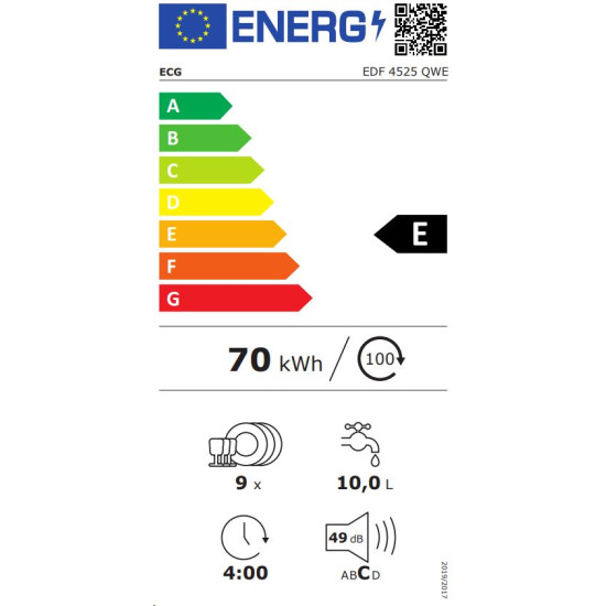 ECG EDF-4525 QWE keskeny 45cm széles mosogatógép 44,8 x 60x 84,5cm EDF4525QWE