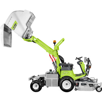 Grillo FD 900 4WD magas ürítésű frontkaszás fűnyíró traktor 126 cm-es első vágóasztallal és 195 cm-es magasságig emelhető gyűjtő kosárral
