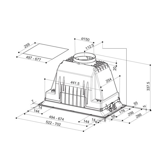 Faber INKA PLUS HC X A52 kürtőbe építhető konyhai elszívó, inox, 52cm,2xLED világítás,