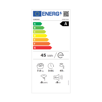 Gorenje WNEI74AS elöltöltős mosógép 7kg gőzfunkcióval, invertes motor, 60x54.5x85 cm 