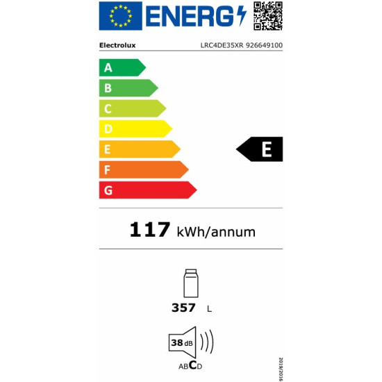 Electrolux LRC4DE35XR egyajtó hűtőszekrény inox ajtó 357l 59,5 x 65,3 x 175 cm