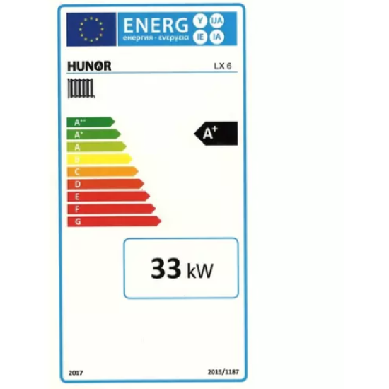 Hunor LX6 szilárdtüzelésű 6 tagos  öntöttvas kazán 33kW