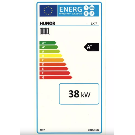 Hunor LX7 szilárdtüzelésű 7 tagos  öntöttvas kazán 38kW