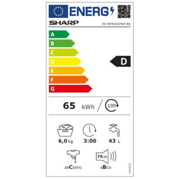 Sharp ES-NFA6102WD-EE elöltöltős mosógép 6kg, 59.7x41.6x84.5 cm