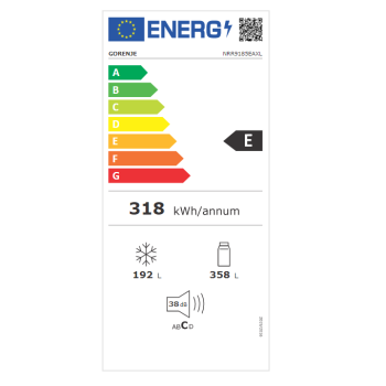 Gorenje NRR9185EAXL side by side hűtőszekrény, inox, 358/192L, Total No Frost funkcióval, Inverteres kompresszorral, 91.5x67x178.6 cm  