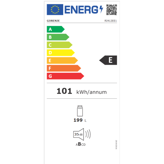 Gorenje RI4122EE1 beépíthető hűtőszekrény 199 liter 54 x 54.5 x 122.5cm, csúszó zsanérral