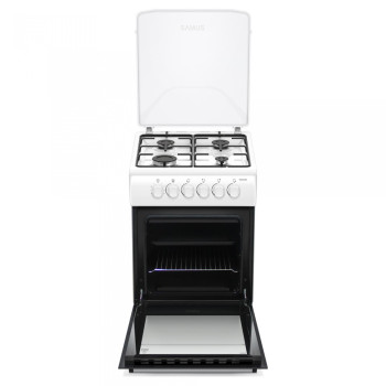 Samus SM561APBS gázpalackos üzemmódra szerelt gáztűzhely, szikragyújtás, időzítő, a gázpalack nem tartozéka a tűzhelynek