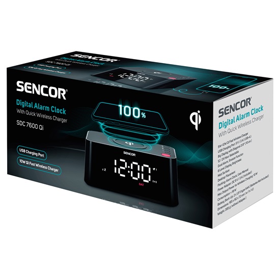 Sencor SDC 7600 QI vezeték nélküli töltés digitális óra 10cm színes kijelző 10 féle színmód
