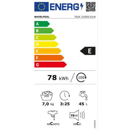 Whirlpool TDLR 7220SS EU/N szabadonálló felültöltős mosógép 7kg