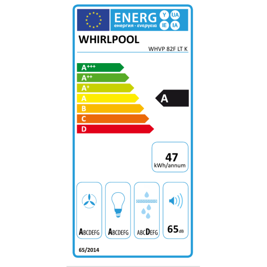 Whirlpool WHVP 82F LT K Fali 80cm ferdesíkú fekete konyhai elszívó 650m3/h 