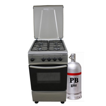 Hunor inox-szürke 50cm gáztűzhely gáz sütővel fém dísztetővel, palackos gáz üzemmódra, PB palack nem része a tűzhelynek FS5401MXZM LPG