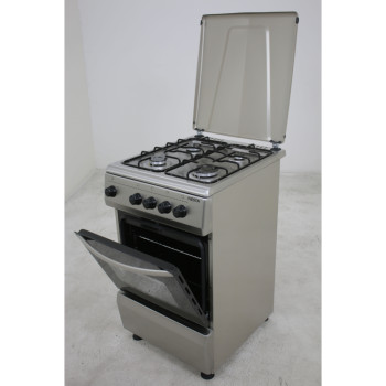 Hunor inox-szürke 50cm gáztűzhely gáz sütővel fém dísztetővel, palackos gáz üzemmódra, PB palack nem része a tűzhelynek FS5401MXZM LPG