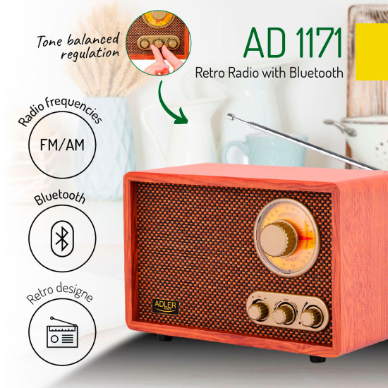 Adler AD1171 Retro FM rádió csatlakoztassa okostelefonját Bluetooth-on keresztül, hogy saját maga válassza ki a zenét