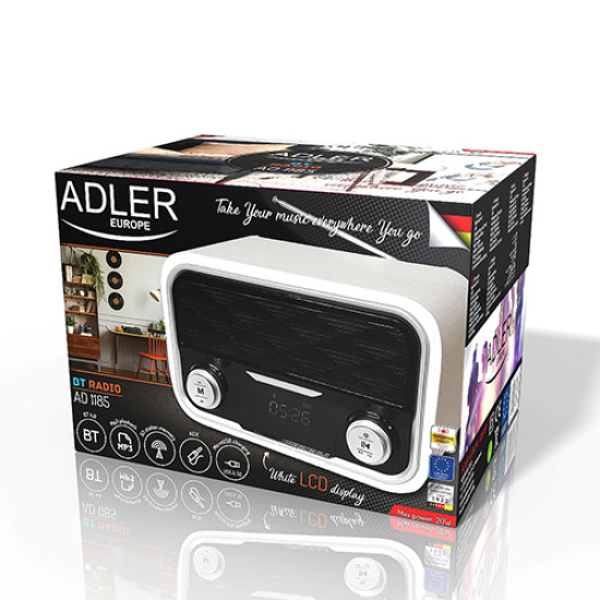 Adler AD1185 rádió Bluetooth USB-SD-AUX akkus