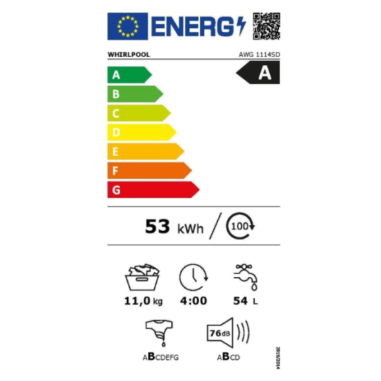 Whirlpool AWG1114SD félprofesszionális elöltöltős mosógép 11kg, ZEN technológia, Direct Drive 