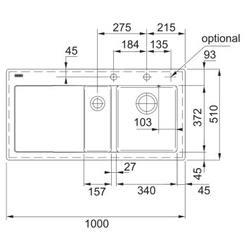 Franke MTK 651-100 MYTHOS Fraceram kerámia Magnólia szín mosogatótálca 1000X510 mm 124.0335.865