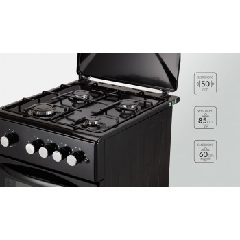 MPM MPM-54-KGF-21/B fekete gáztűzhely gáz sütővel