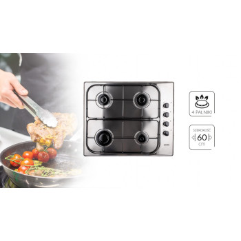 MPM-60-GMI-07 beépíthető gáz főzőlap , rozsdamentes acél felülettel 60cm széles
