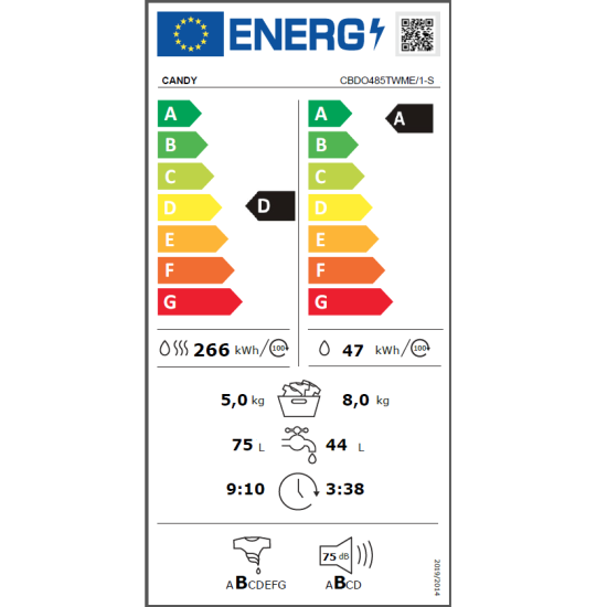 Candy CBDO485TWME/1-S beépíthető mosó-szárítógép 8/5kg
