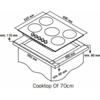 EVIDO MURANO 70B  HGM7WB.1 üveg-gáz 5 GÁZÉGŐS beépíthető ÜVEG GÁZ főzőlap
