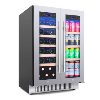 Ferrara SW-54 SS beépíthető kétajtós kétzónás borhűtő 128 literes szálcsiszolt rozsdamentes ajtókerettel, 40 palack