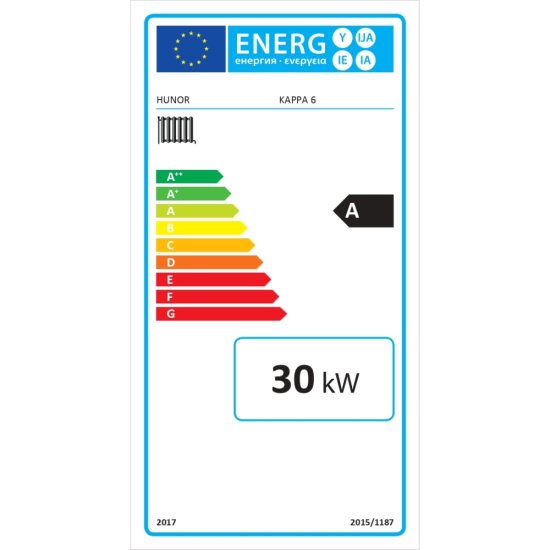 Warnex Hunor Kappa 6 tagos szilárdtüzelésű öntöttvas kazán 30kW 47,5x98x82,5mm