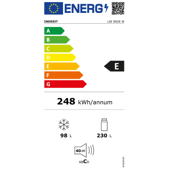 Indesit LI8 SN2E W NO Frost alulfagyasztós kombinált hűtőszekrény 188.9 x 59.5 x 65.5 cm 230/98 liter LI8SN2EW 