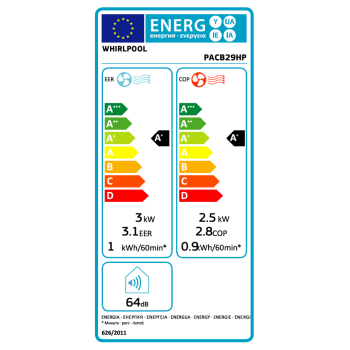 Whirlpool PACB29HP hűtő-fűtő mobil klíma párátlanító funkcióval fekete A+
