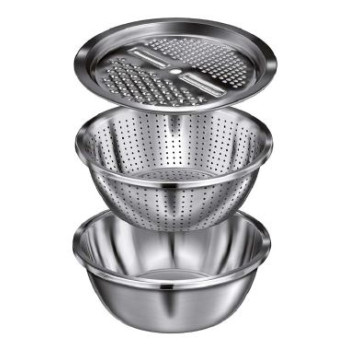 MPM SAK-6  étel reszelésére, szeletelésére, szürésére tálalására 3 db-os rozsdamentes készlet