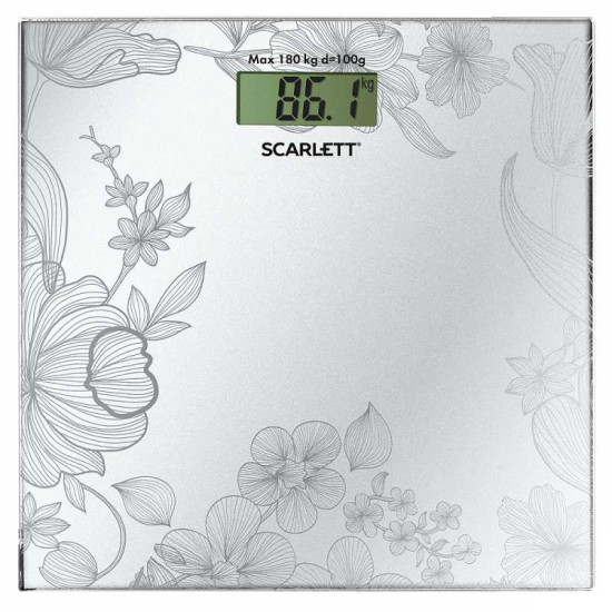 Scarlett SC215 digitális személymérleg, virág mintás, ezüst