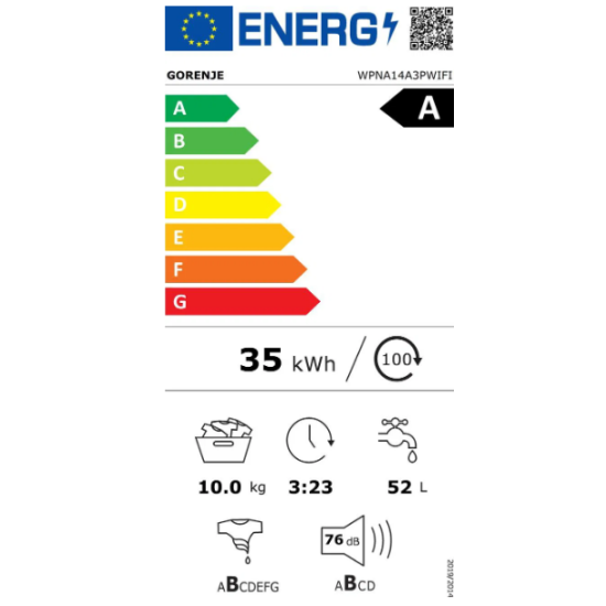 Gorenje WPNA14A3PWIFI elöltöltős mosógép 10kg, Inverteres Power Drive motorral, gőz és wifi funkcióval, AquaStop, 1400 ford. 60x61x85cm