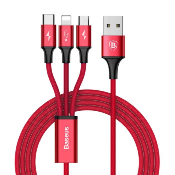 Baseus 3in1 kábel rapid széria MicroUSB+Lightning+C-típ 3A 1.2m piros CAMLT-SU09