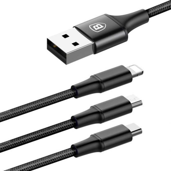 Baseus 3in1 kábel rapid széria MicroUSB+Lightning+C-típ 3A 1.2m piros CAMLT-SU01
