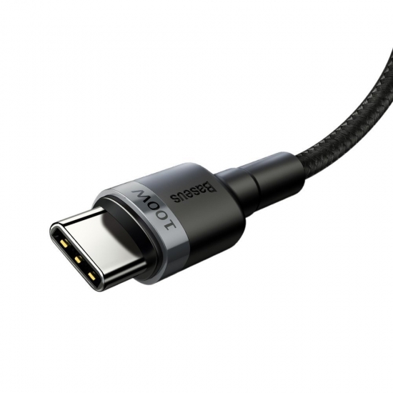 Baseus CATKLF-ALG1 Cafule nylon fonott USB-C PD kábel 2.0 100W 20V 5A,2m, szürke töltő kábel