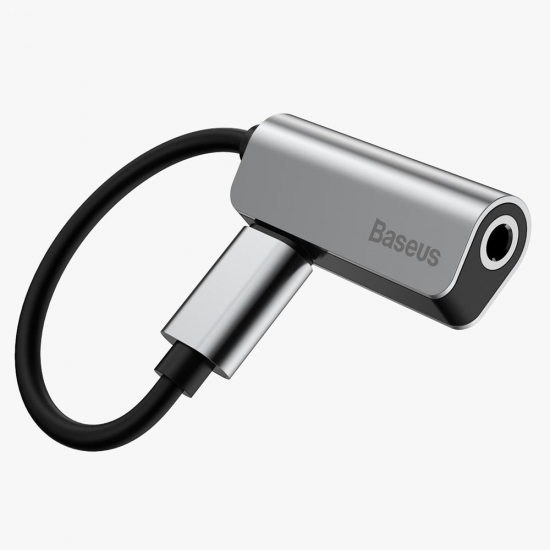 Baseus CALL32-0S átalakító, L32 Lightning[apa] - 3.5 mm + Lightning[anya] adapter, fekete/ezüst