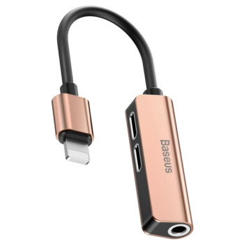 Baseus CALL52-17 3-in-1 iP Lightning to 2x lightning + 3.5mm Audio Adapter L52 Rozéarany