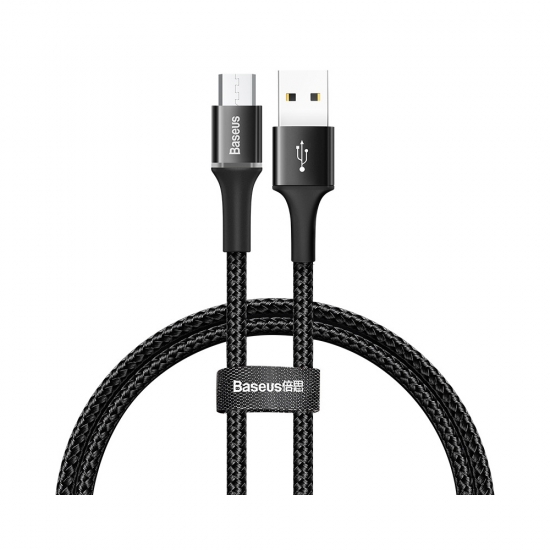Baseus CAMGH-A01 Halo adatkábel tartós nylon fonott micro USB LED 3A 0.5m fekete