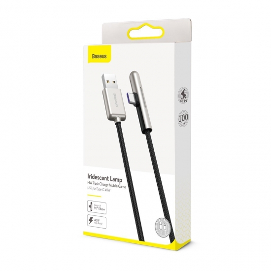 Baseus CAT7C-C01 Type-C kábel, Iridescent Lamp HW töltő kábel mobilos játékhoz 40W, 2m, fekete