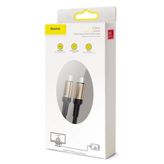 Baseus CATKLF-SV1 Cafule Nylon USB-Type C kábel PD3.1 100W 20V 5A QC3.0 1m arany