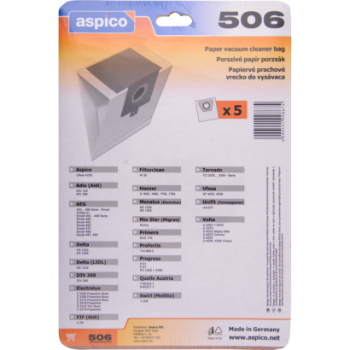 Aspico 506  5 db papír porzsák Menalux 1803, Zanussi ZAN3300 ZAN3310 kompatibilis 