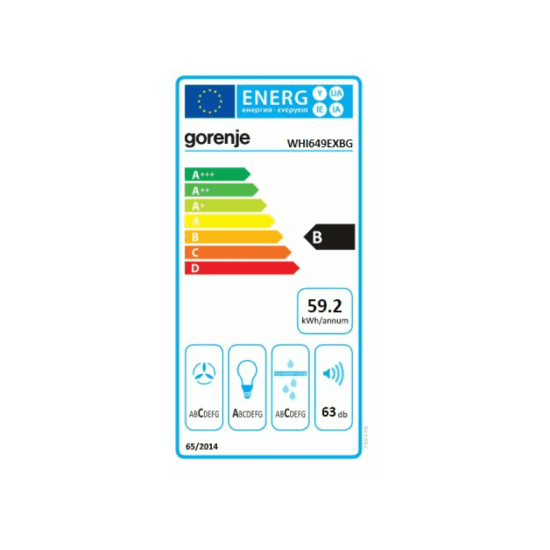Gorenje WHI649EXBG beépíthető falra szerelhető döntött kürtös konyhai elszívó, 60x33.5x38 cm, ezüst szín 