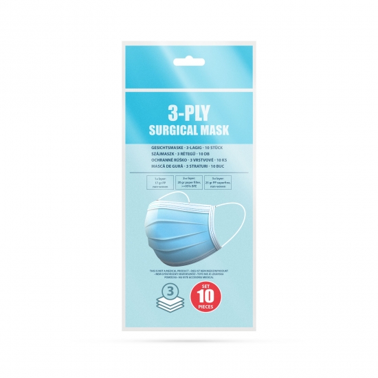 Szájmaszk 3 rétegű kék 10 db / csomag PR-069D