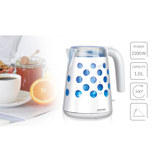 MPM MCZ-86 vízforraló 1,7 l kék led pöttyös